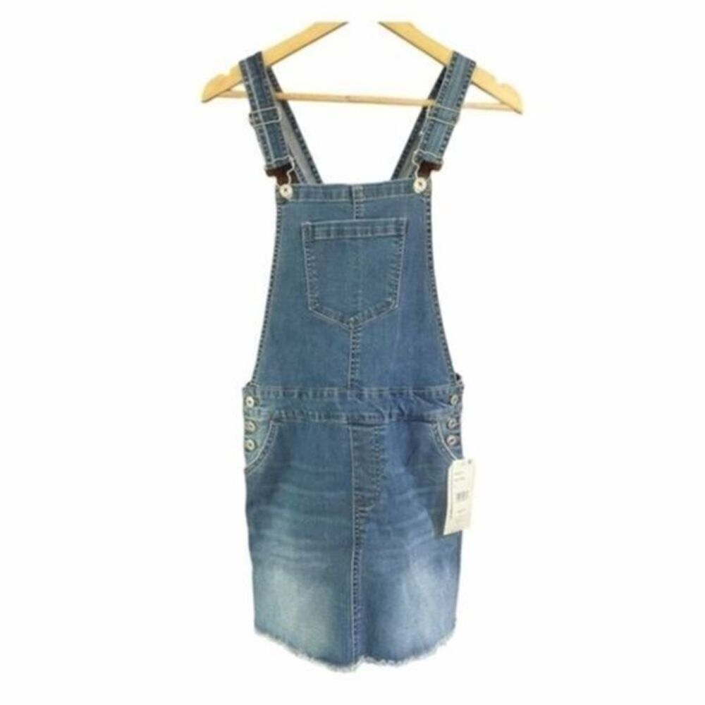 Vanilla Star Frayed Hem Denim Overalls Mini Dress Size 3